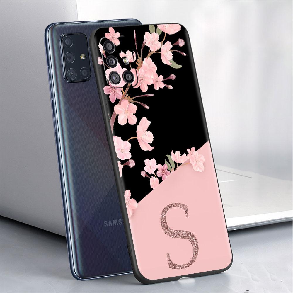 Husă Pentru Samsung Galaxy A52 A12 A32 A51 A21s A71 A13 A53 A22 A31 A72 A03 A02s Carcasă Telefon Personalizată Floare de Cireș Inițiala M