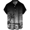 Summer Men's Gradient Sketch Coconut Tree 3D Print Shirt, Retro Hawaiian Tropical Quick-Drying Loose Aloha Shirt