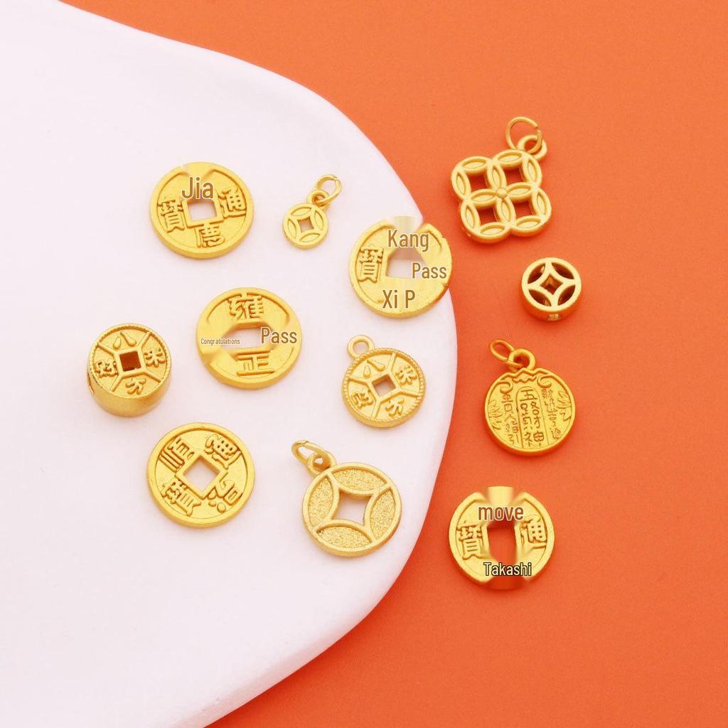 Matte Gold DIY Five Emperors Copper Coins Jewelry: God of Wealth Bracelet, Necklace, and Pendant Accessories
