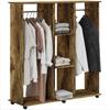 Wardrobe Mobile Storage Furniture 6 Casters 120 X 40 X 128 Cm Brown Wood