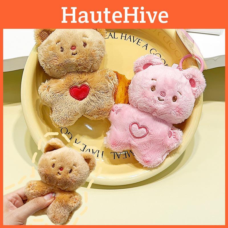 Cream Whimsical Plush Bear Keychain Adorable Soft Toy Perfect For Gifts And Collectibles