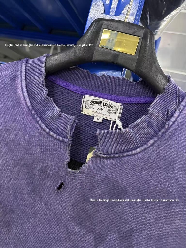 SAINT LOUIS Schweres Unisex-Sweatshirt - Ausgerissener Kragen, Gewaschen & Used-Look, 710g