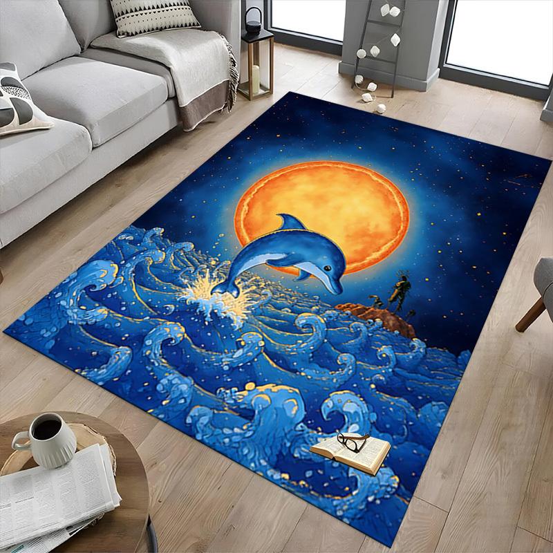 1PC Dolphin Moon Carpet Office Rug Mat Home Decor Area Carpet Festival Gift Office Desk Chair Carpet Longlasting Material