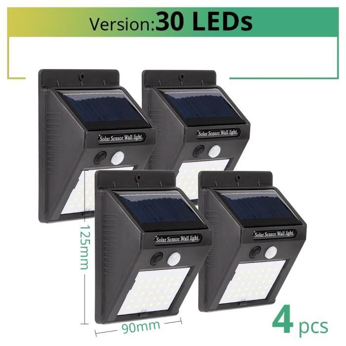 Lampadaire extérieur - Solaire - 30 LED - Détecteur de mouvement - Imperméable - Noir