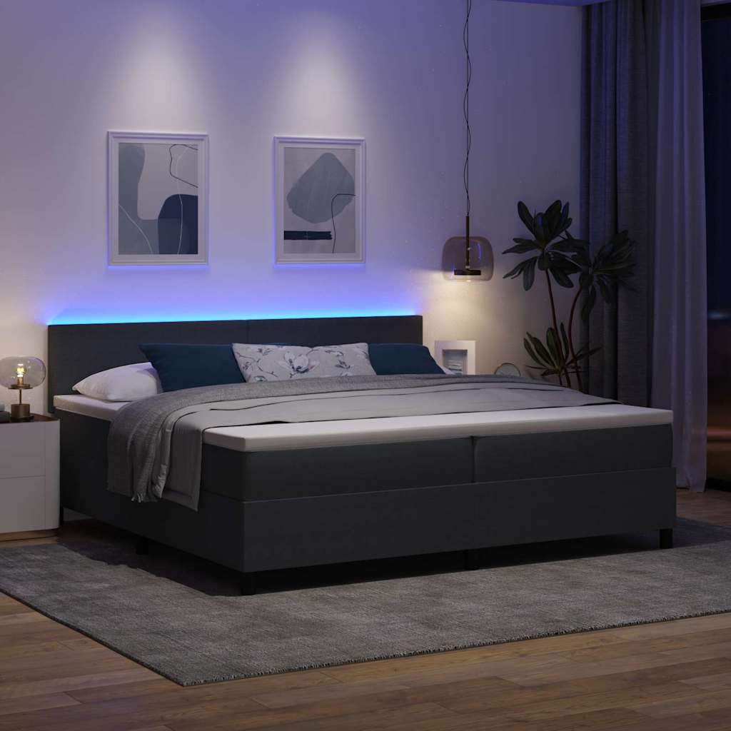 LED Box Spring Bed in Dark Grey and White 200 x 200 cm Cord Fabric