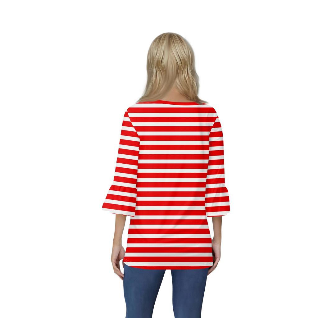 Women's Casual 3/4 Sleeve Top Summer V-neck Puffy Sleeve T-shirt Top