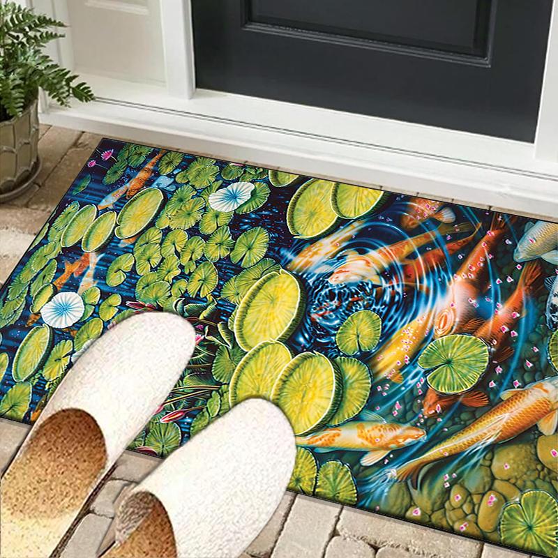 Koi Fish Artwork Office Rug Chair Mat, Entryway Carpet, Suitable for Front Door, Bedroom, Living Room, Desk, Holiday Gift