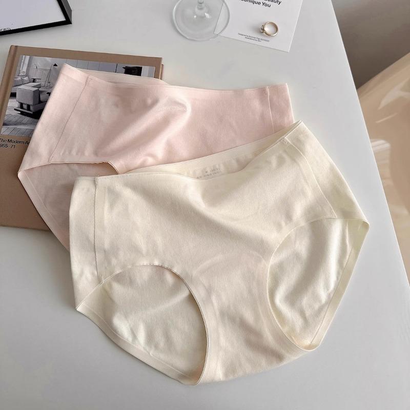 Women Mid Waist Pure Cotton Seamless Antibacterial Breathable Solid Panties