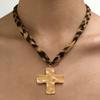 Charm Starfish Pendant Necklace Exaggerated Leopard Cloth Strip Necklace  Collarbone Chain