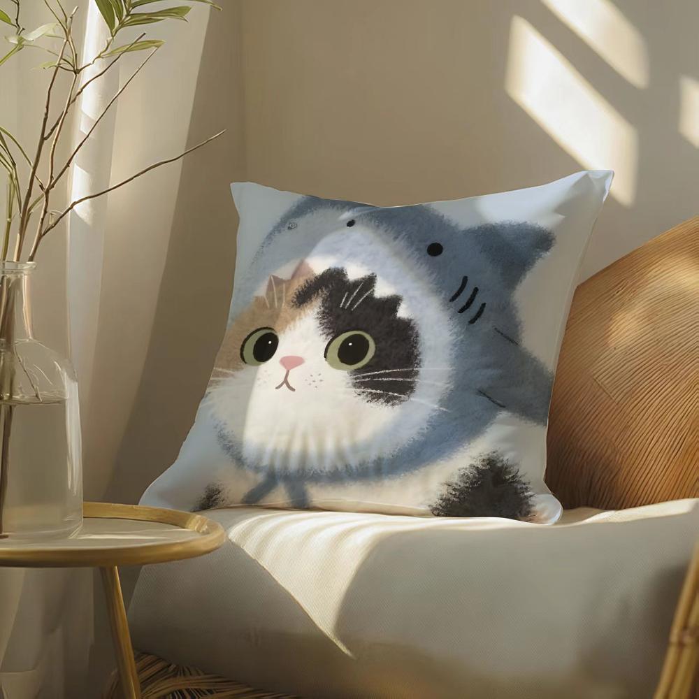 Cute Pink Cat Pattern Pillow Case Double-Sided Plush Sofa Cushion Covers Organic Breathable Invisible Zipper
