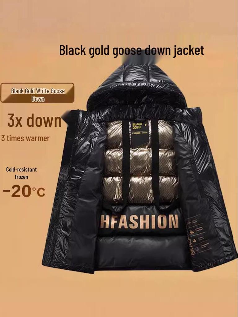 Black Gold Goose Down Long Coat - Unisex Winter Over-Knee Jacket for Extreme Cold