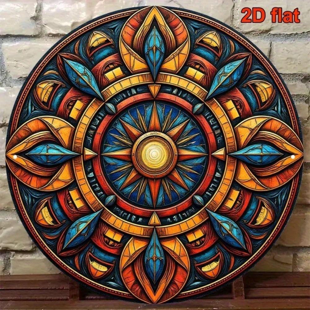 Round Aluminum Mandala Metal Wall Poster Bright Living Room Decor