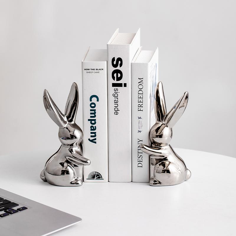 Creative Ceramic Figurines Chinese Minimalist Rabbit Sculpture Bookshelf Desktop Book Stand Decoration Ornament Home Decoration