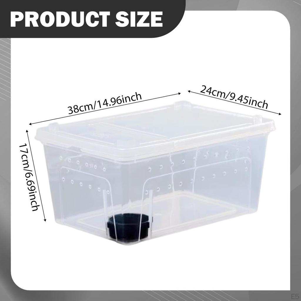 Reptile Feeding Box Breeding Transparent Terrarium Habitat with Feeder Bowl for Snake Cricket