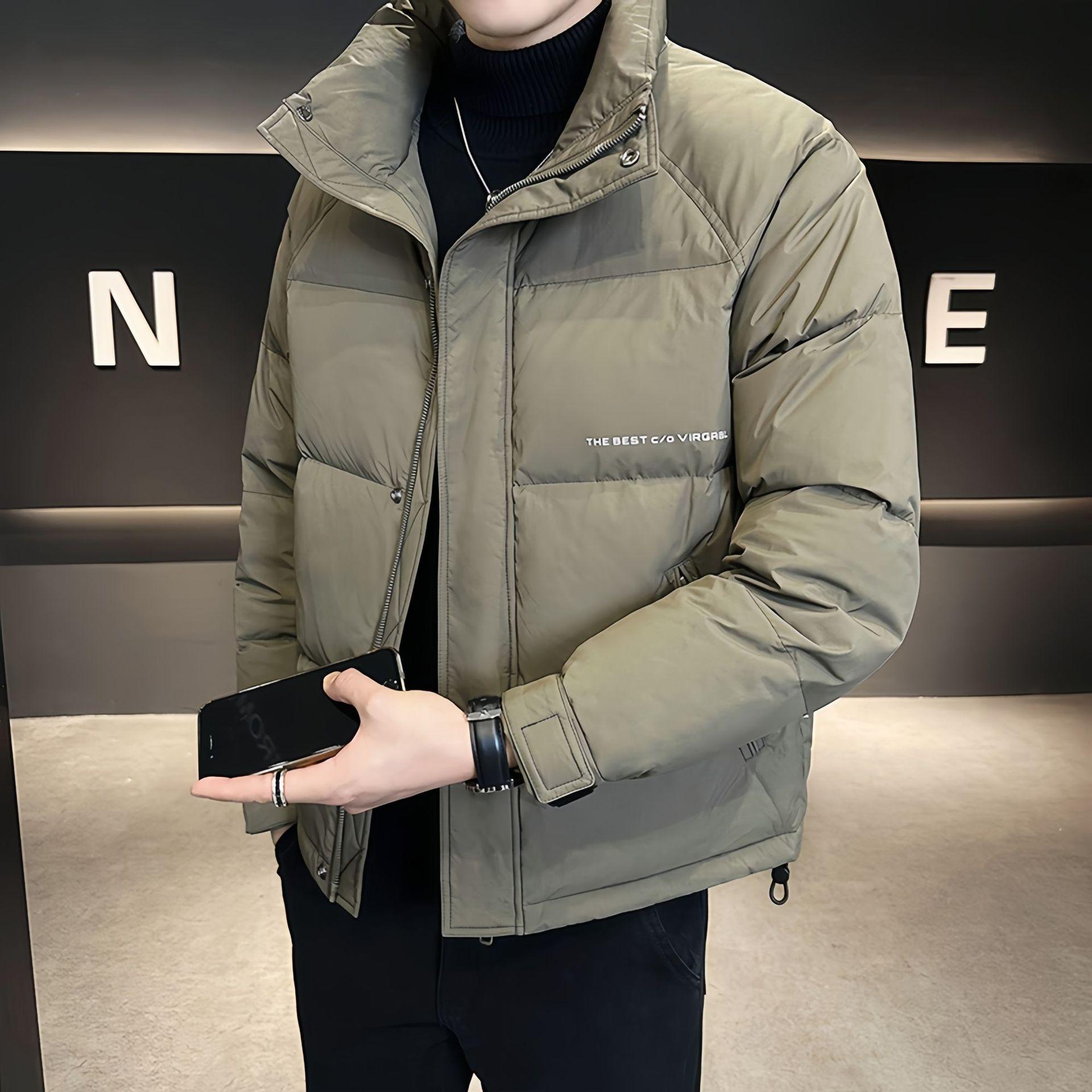 

New down jacket men s winter casual fashion warm high quality stand-up collar simple jacket 4XL зелений