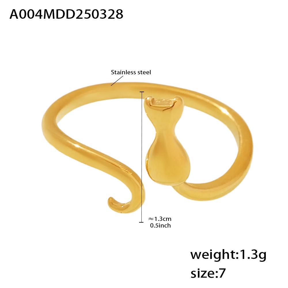 Qiong Yao Inspired Niche Design Adjustable Stainless Steel Cat Ring with PVD Coating