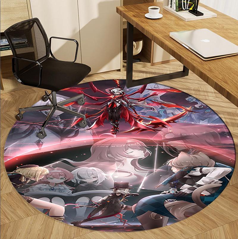 Genshin Impact Pattern Round Rug, Indoor/Outdoor Mat, for Picnic, Gameroom, Bedroom, Office, Living Room, Home Decor Carpet, Birthday Gift
