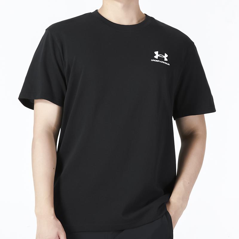 Under Armour Logo Embroidered Heavyweight Short Sleeve T-Shirt Men Tops Black 1373997-001