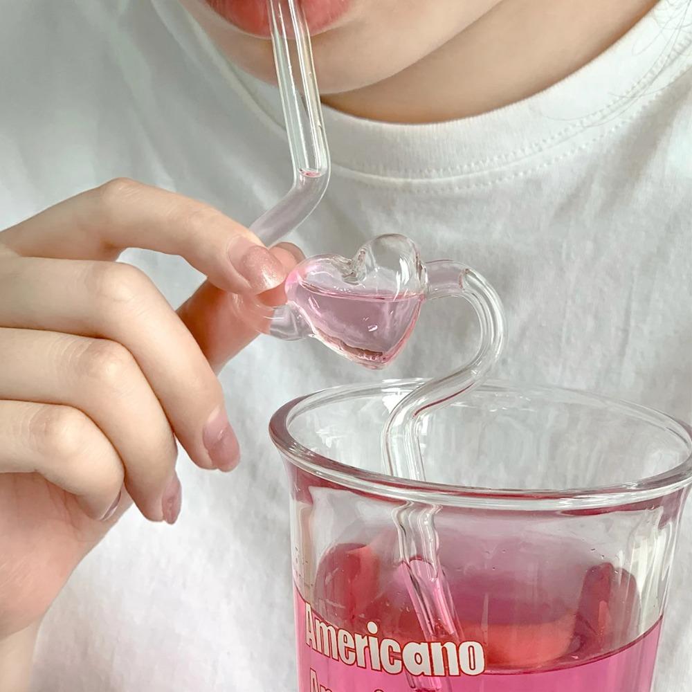 

Transparent Heart Shape Glass Straw Reusable Valentine s Day Juice Straw Girl glass straw