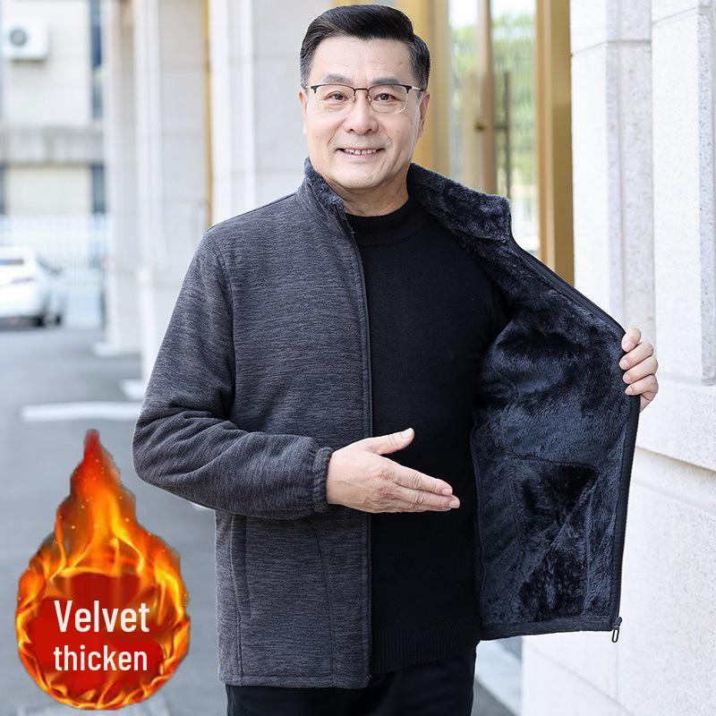 Men’s Winter Fleece Outerwear: Plus Velvet Sweatshirts for Middle-Aged and Elderly Dads and Grandpas