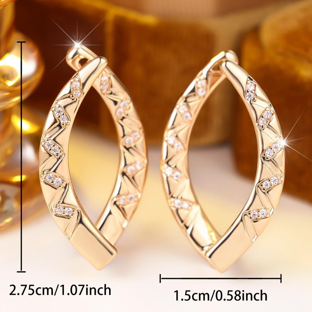 French-style Diamond-patterned Twisted Drop Earrings Champagne Gold Geometric Earrings Fully Encrusted with Zirconia Light Luxury Commuter Earrings