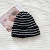 Japanese style Striped Letter Loose Large Headed Woolen Cap Warm and Versatile for Children In Autumn and Winter  Knitted Cap Pile Cap for Men