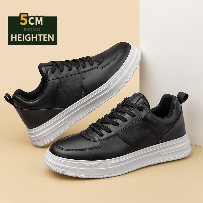 Nové boty pro zvýšení výšky pro muže Plochá/5cm Neviditelné tenisky s podpatkem Černá Bílá Kůže Sportovní Zapatillas De Hombre