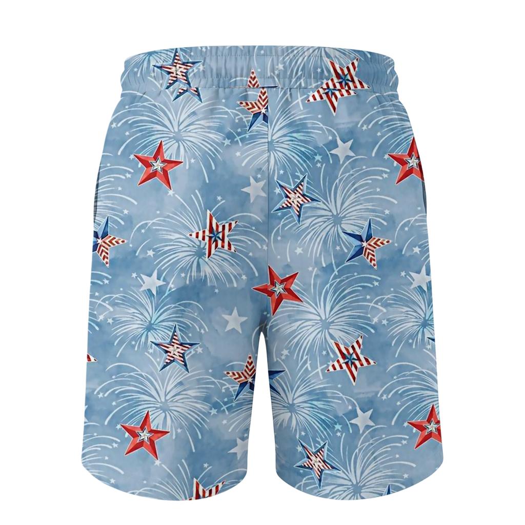 Men's Drawstring Waist Casual Shorts with Star Stripe Print Loose Fit Elastic Waistband and Side Pockets for Daily Wear