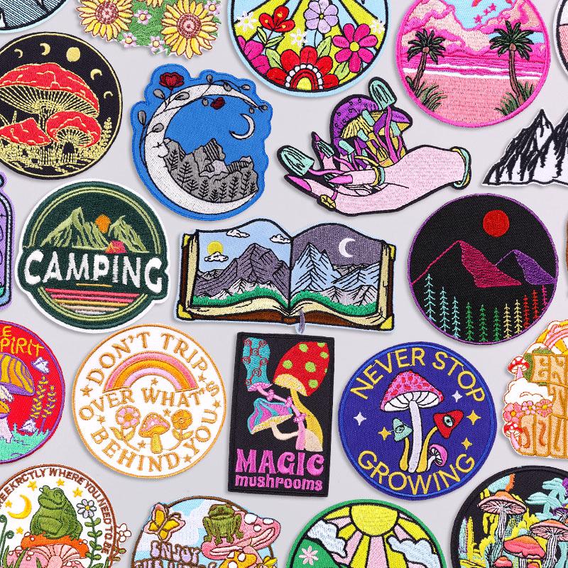 Outdoor Bergstickerei Aufnäher Aufbügler Aufnäher Für Kleidung Aufkleber Cartoon Pilz Applikation DIY Aufnäher Auf Kleidung Abzeichen