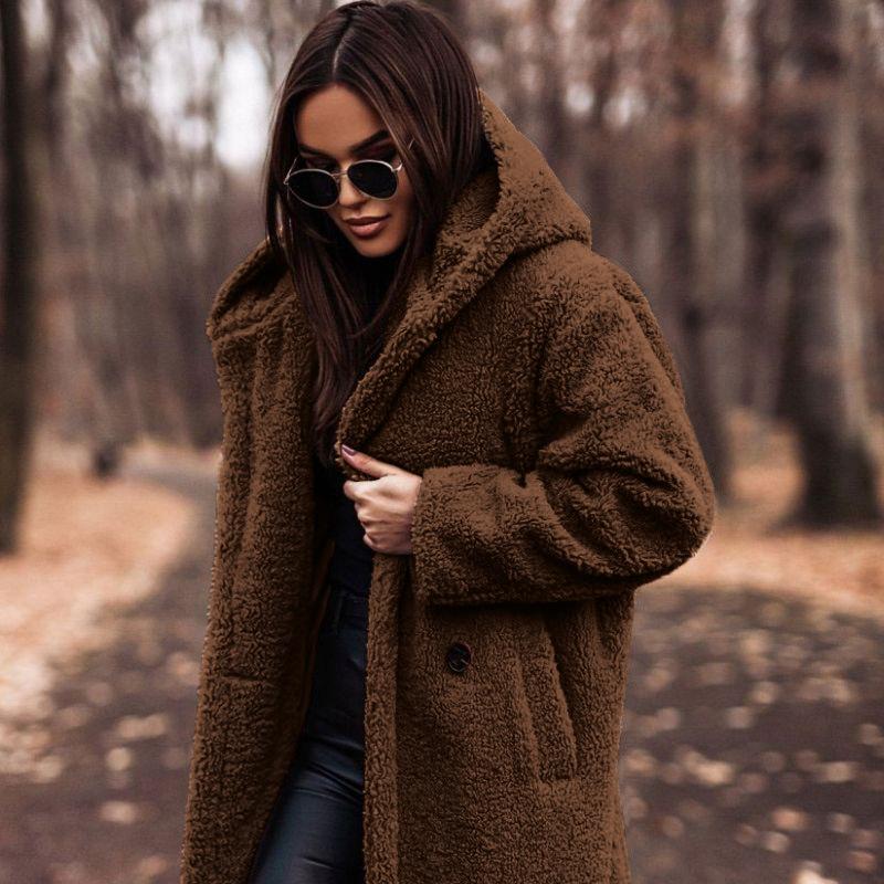 2026 Autumn Winter Women s Long Wool Coat - Fashionable Solid Color Mid-Length Long Sleeve Overcoat S коричневый