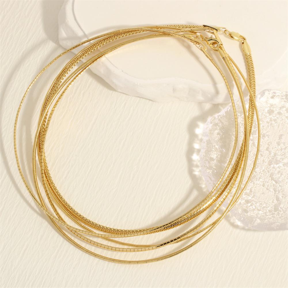 18K Copper-Plated Gold Snake Bone Necklace - Women's Hip Hop Style Metal Flat Chain Collarbone Necklace