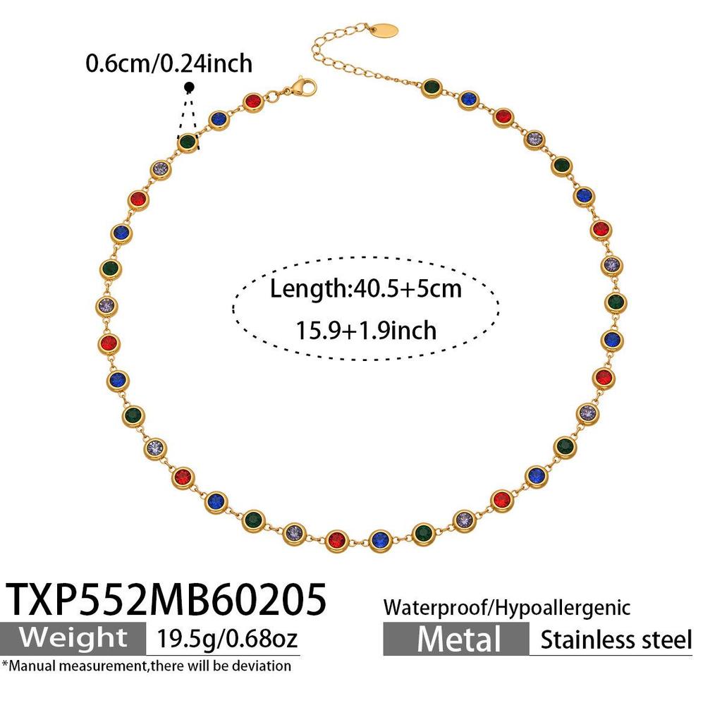 Elegantes Armband- und Halskettenset aus 5A-Zirkonia-Edelstahl mit farbigen Diamantquasten-Ohrringen