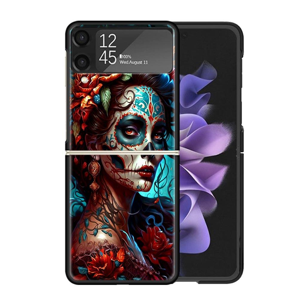 Catrina Mooie Roos Meisje Schedel Hoesjes Voor Samsung Galaxy Z Flip 4 5 6 7 3 Z Flip7 Flip6 Flip4 Flip5 Flip3 5G Hard Schokbestendig F