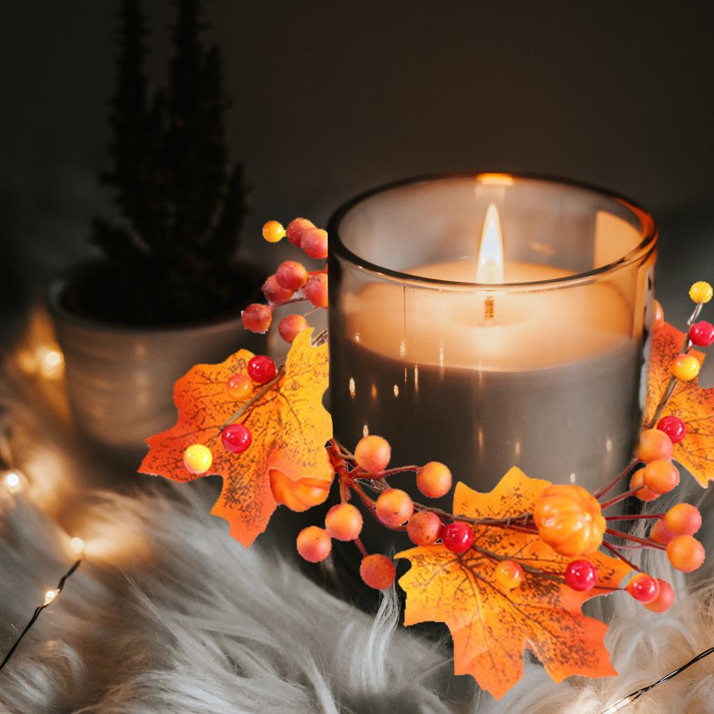 6pcs Pumpkins Maple Leaves Candle Rings Artificial Decorative Candle Rings Wreaths