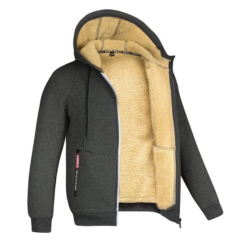 Lamb Wool Autumn Winter Men's Hoodie New Trendy Stylish Solid Color Jacket Fleece Lined Thickened Clothing