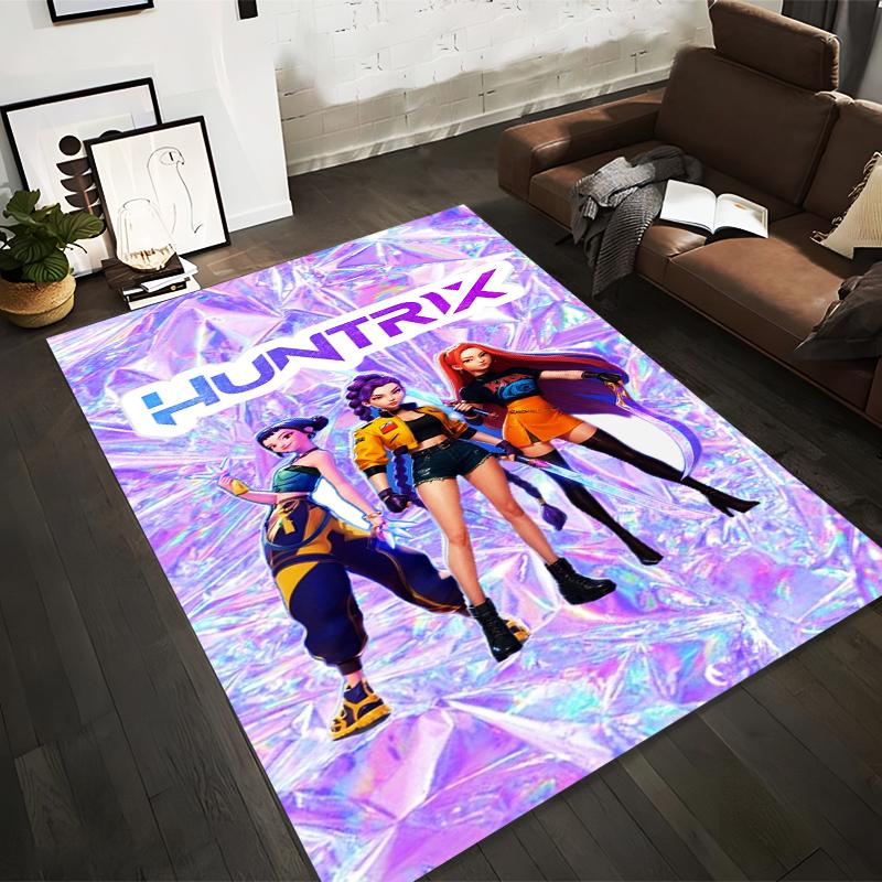 

Holographic Carpet with Stylish Female Characters1Swords1and HUNTRIX Text Design Suitable for use as an anti-slip for room and bedroom sofas 40x60cm( 15x23in )