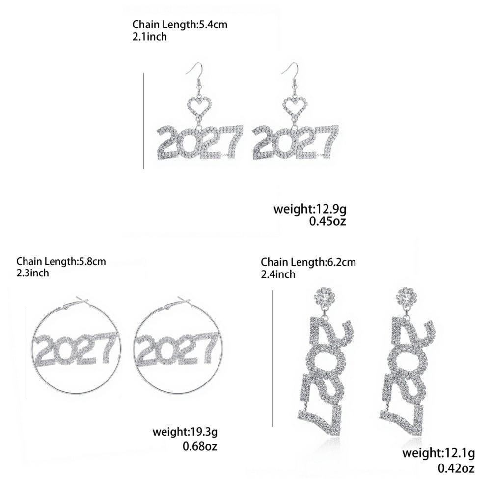 Elegant 2027 Digital Earrings Rhinestone Stud Earrings Jewelry Happy New Year Earrings Party