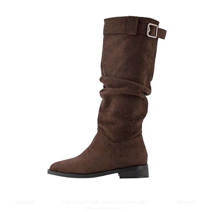 "Uninhibited! Cowboy Style" Ruoji Folded Western Knight Boots Women's Boots Spring and Autumn Tall Pile Boots Long Boots