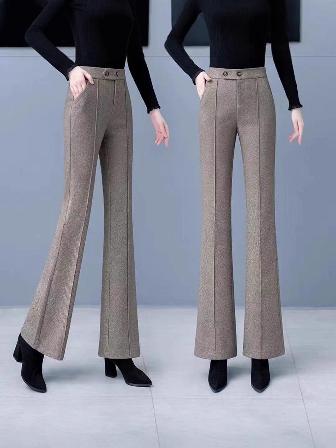 Korean Style High Waist Slimming Woolen Flared Pants for Autumn & Winter S for 80-90 lbs