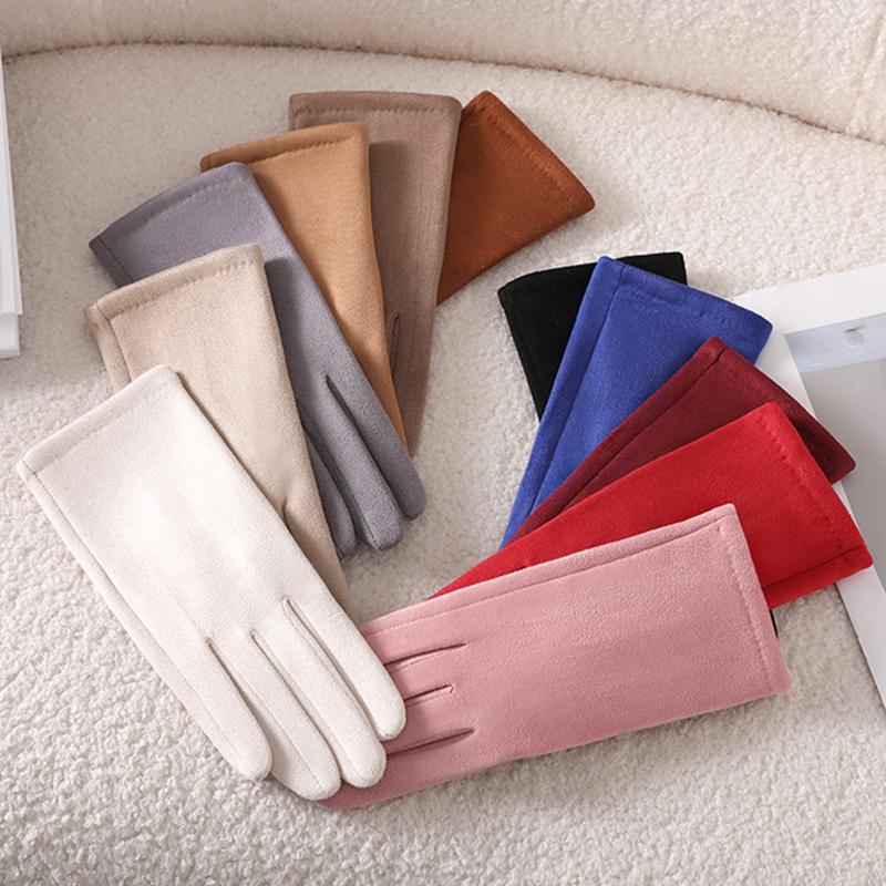 Multicolor Women Winter Keep Warm Touch Screen Suede Solid Simple Style Gloves Add Velvet Inside Not Bloated Prevent Cold