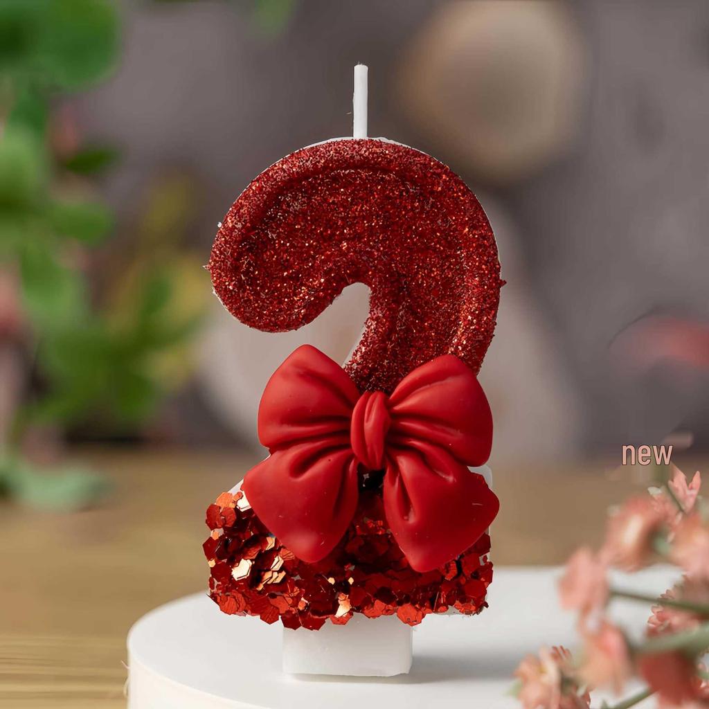 Red Bow Creative Birthday Number Candles - Hot-Selling Cake Decorations