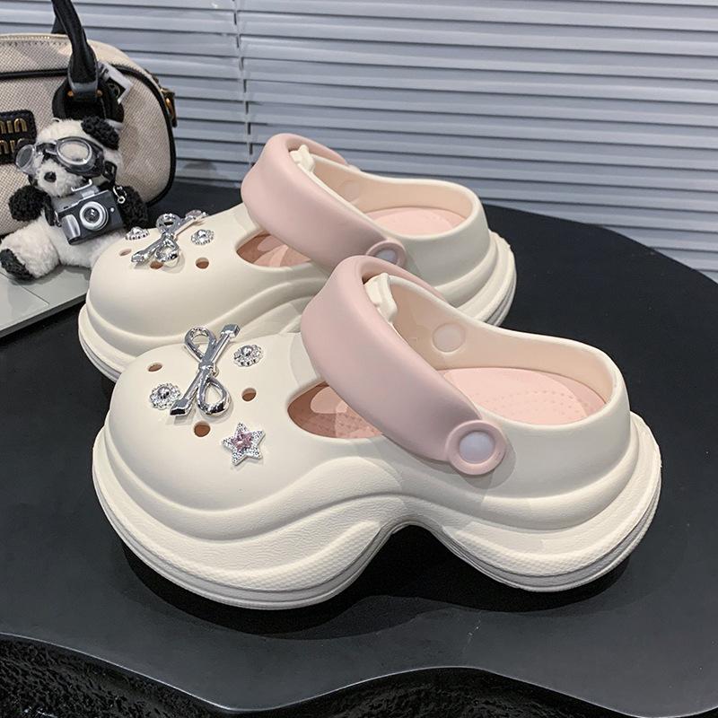 

Весенне-летние новые туфли с отверстиями для увеличения роста со стразами, женские модные нескользящие тапочки с закрытым носком, женская обувь 40