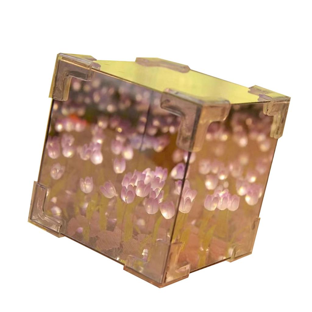 Handcraft Lover DIY 21Pieces 3D Tulips Night Lamp and Mirror 2 In 1 Kits Handmade Flowers Night Light Set Desktop Decors