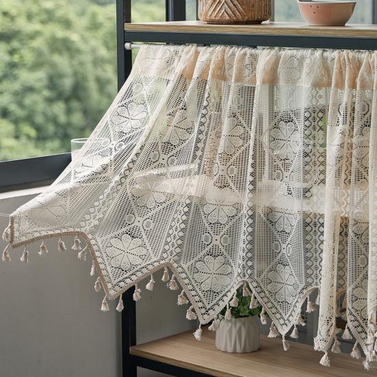 French Lace Curtain Vintage Short Sheer Cabinet Curtain Farmhouse Rustic Boho