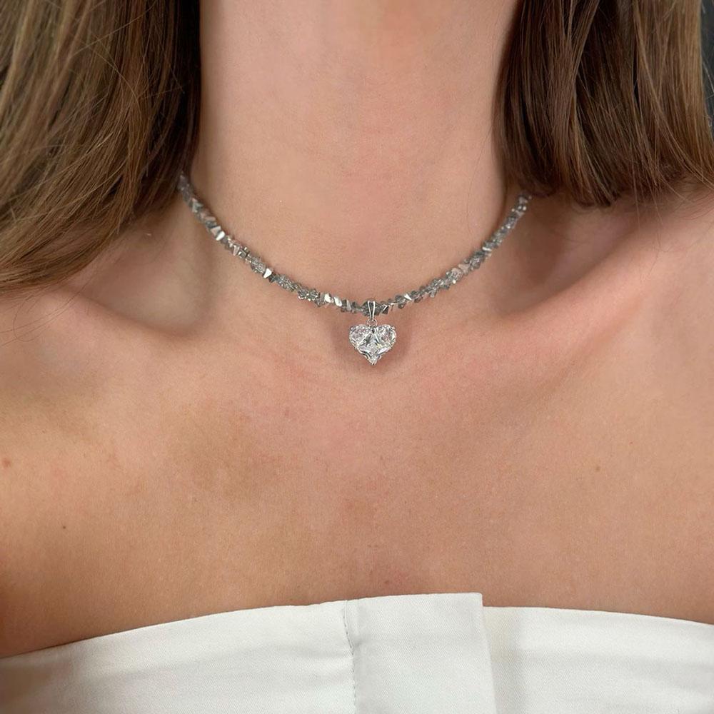 Boho Geometric Transparent Crystal Jewelry Fashion Vintage Sexy Zircon Heart Pendant Tassel Necklace For Women Neelry