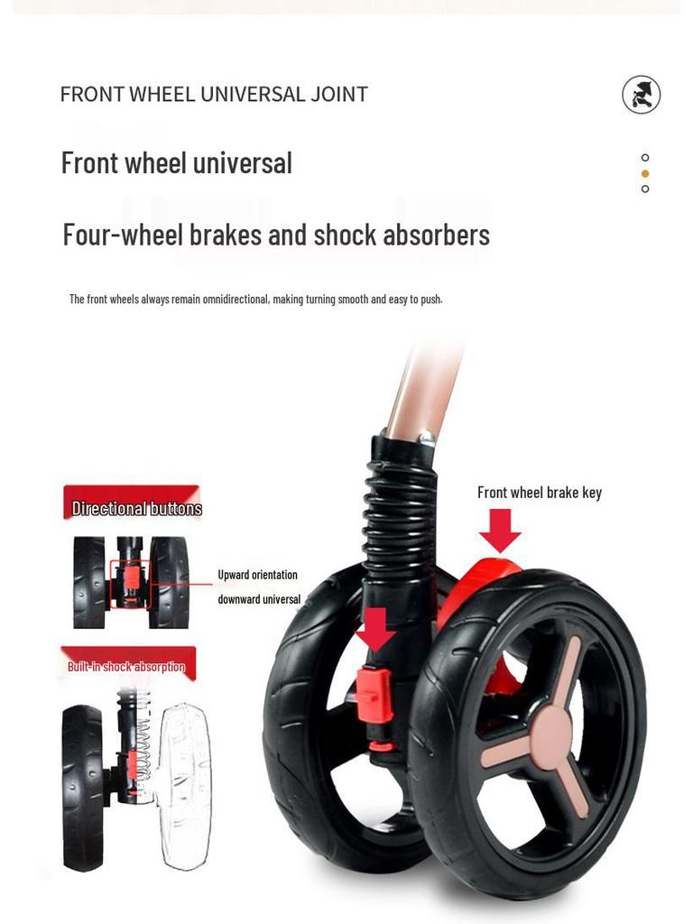 Reversible Foldable Baby Stroller with Shock-Absorbing Wheels and Large Sleep Basket