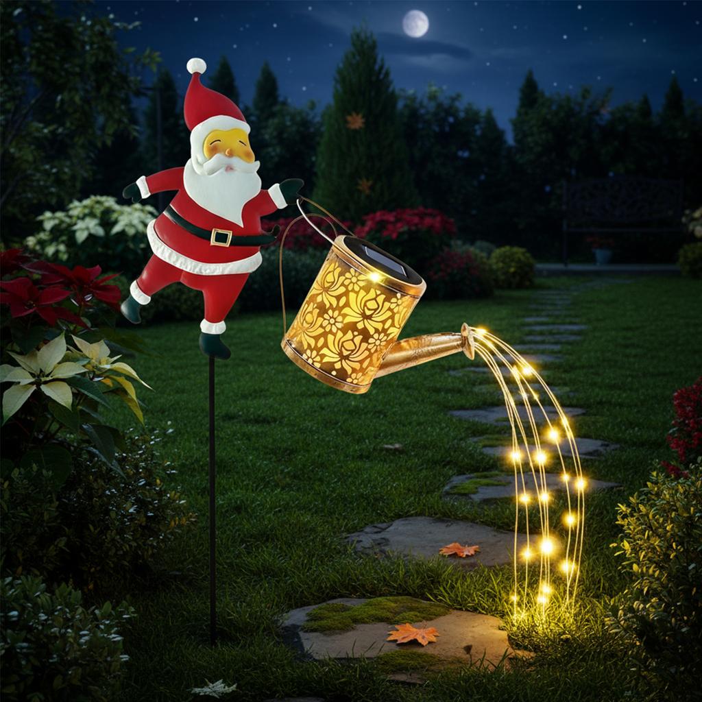 Solar Santa Claus Watering Can with LED Light Outdoor Decorative Solar Lights Solar Santa Claus Kettle Lights Outdoor Decor