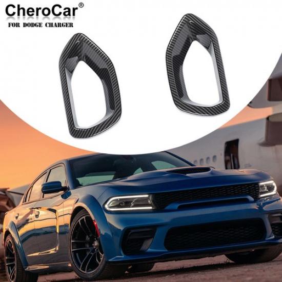 

2PCS Front Bumper Center Grill Grille Cover Carbon Fiber for 2015+ Dodge Charger