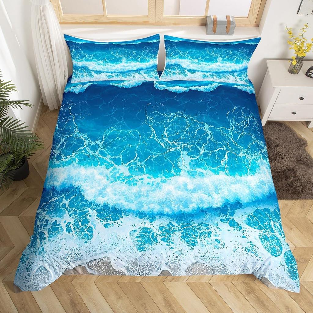 Beach Duvet Cover Twin Full Queen King Size,Ocean Theme Bedding Set for Kids Girls Boys Room Dorm,Coastal Beach Comforter Cover