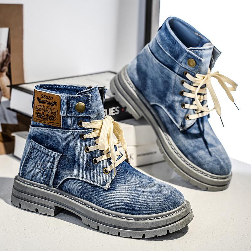 Large Size 48 Men's Shoes Medium Top Shoes Denim Casual Versatile Tooling Shoes Martin Boots